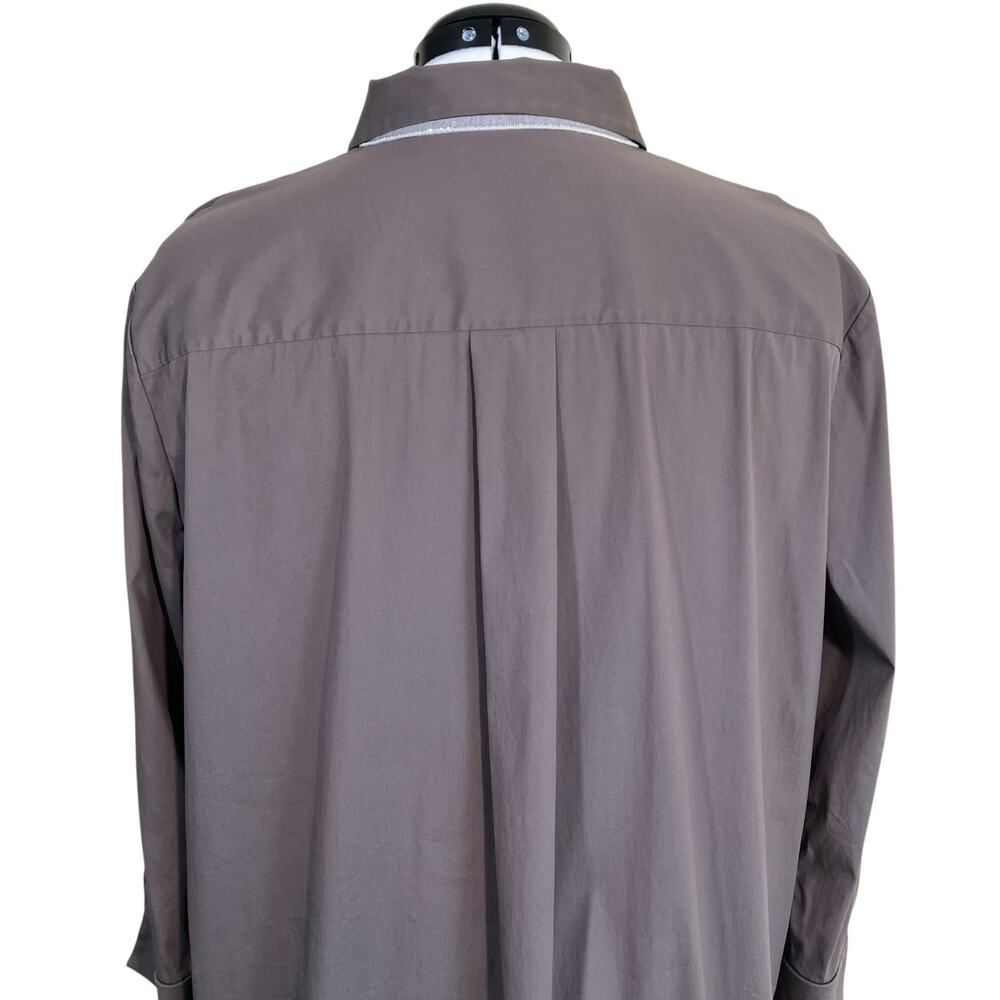 Lafayette 148 Womens XXL Taupe Brown Hip Length Button-Up Shirt Minimalist Clean - Picture 10 of 16